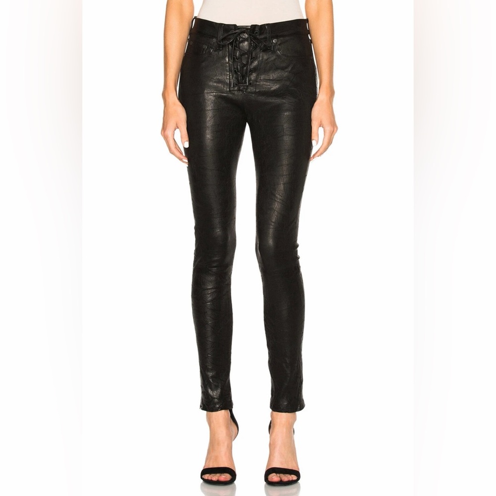 rag & bone Black Real Leather Lace-Up Skinny Pants | Size 25